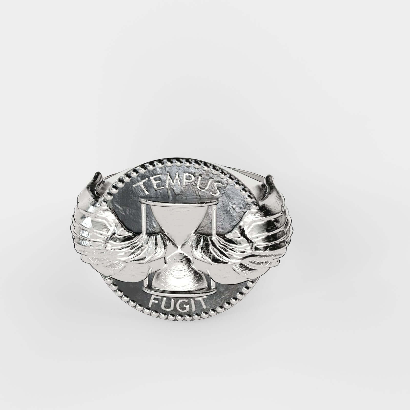 Tempus Fugit Silver Ring by Swaydrop featuring intricate hourglass design symbolizing the passage of time.