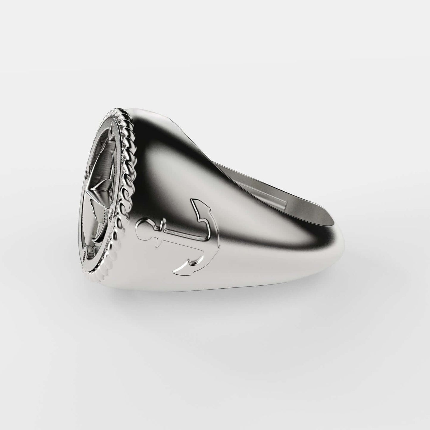 Anillo de plata 925 con diseño de estrella y ancla, elegante accesorio hecho a mano.