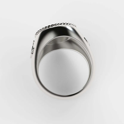 Elegant silver compass ring with anchor design, representing adventure and direction.